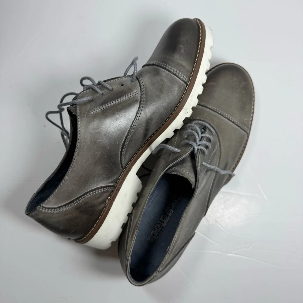 Romano Sicari Gray Leather Oxford Shoes Size 38 7.5 Women Made in Italy Academia